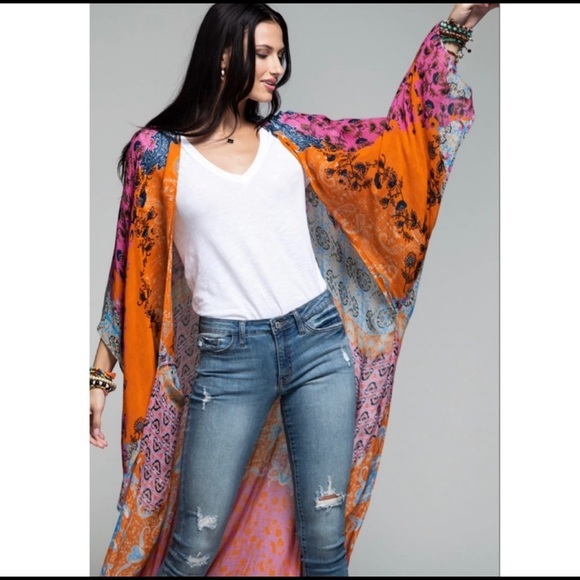 LAST✌️Damask Print Kimono Duster - Picture 1 of 6